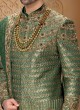 Sequins Work Designer Sherwani In Green Color